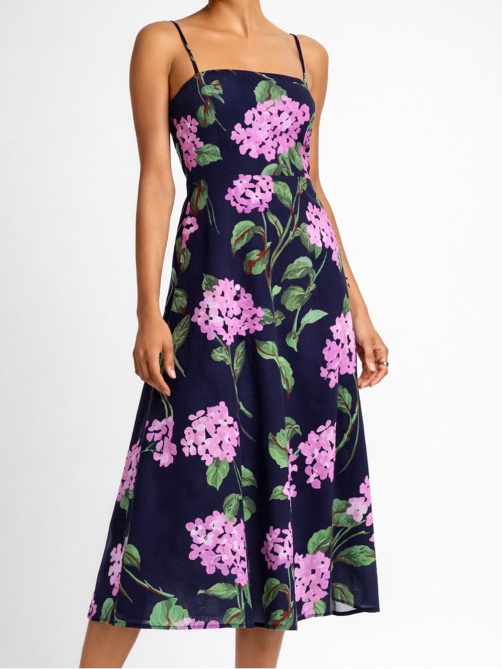 🆕🌸AQUA Floral Midi Dress Navy Pink Hydrangea Print Strappy SummerDress Size M,XL
